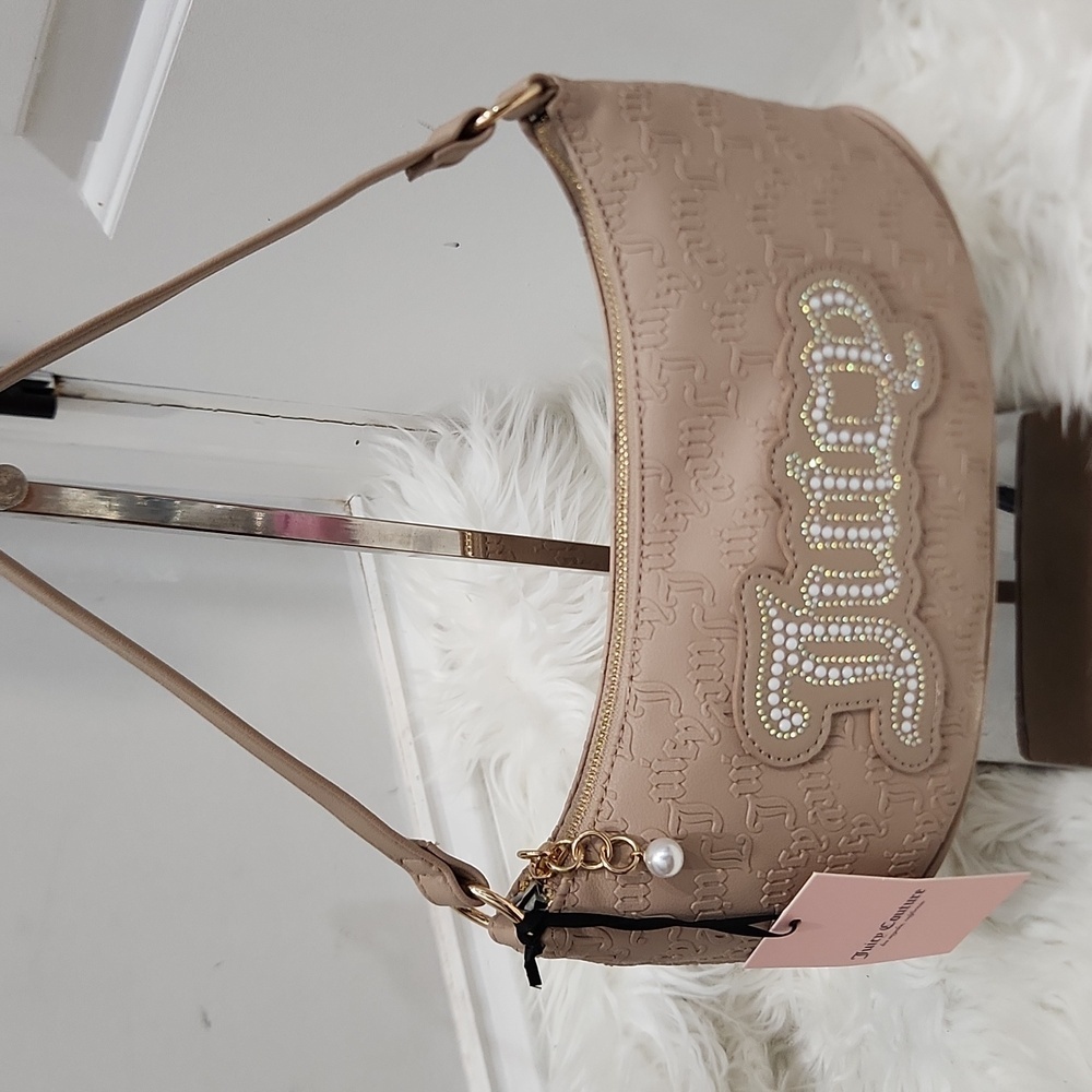 🤎▪️Juicy Couture🔹️▪️Brown Cafe Emboss  String Of Pearls Shoulder Bag